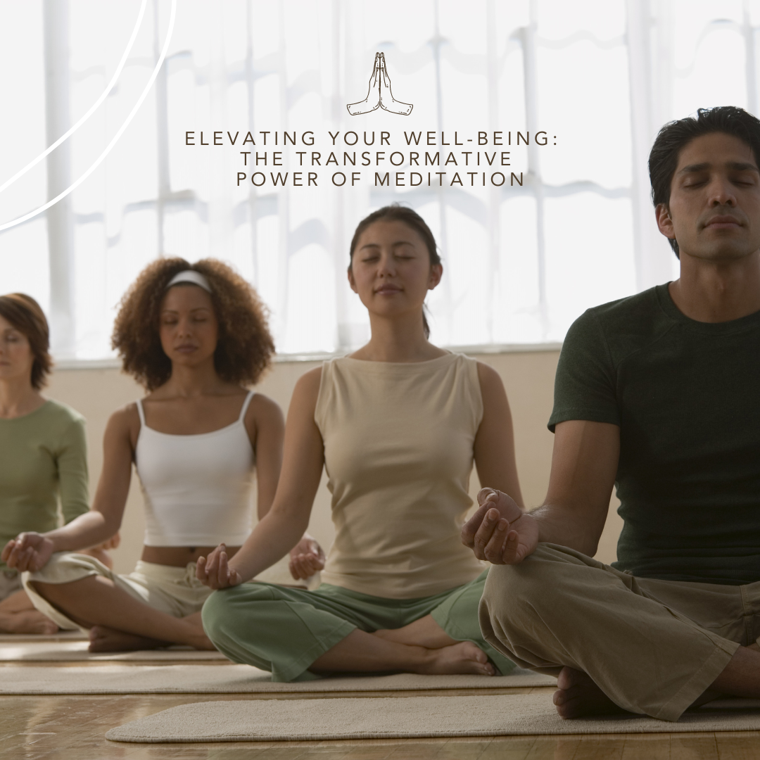 A group of people benefiting from one approach of meditation. They are sitting on the floor with their hands in mudras, eyes closed.